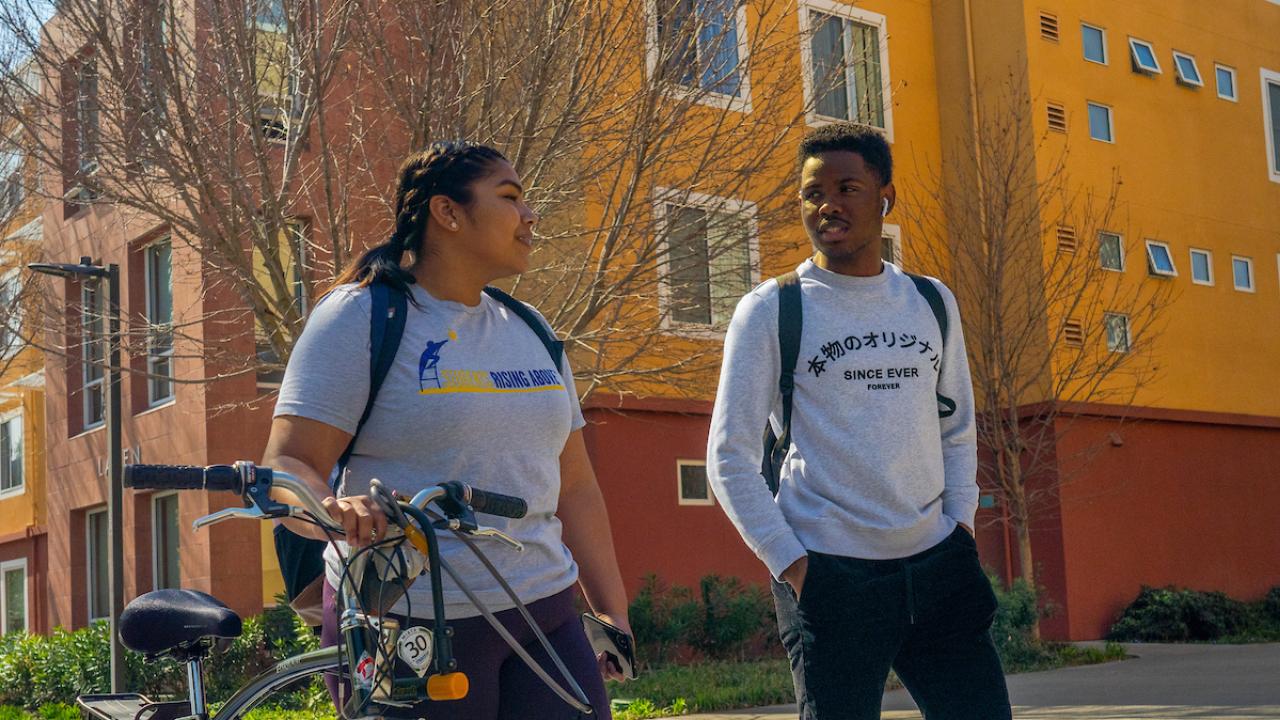 Photos of students walking on campus